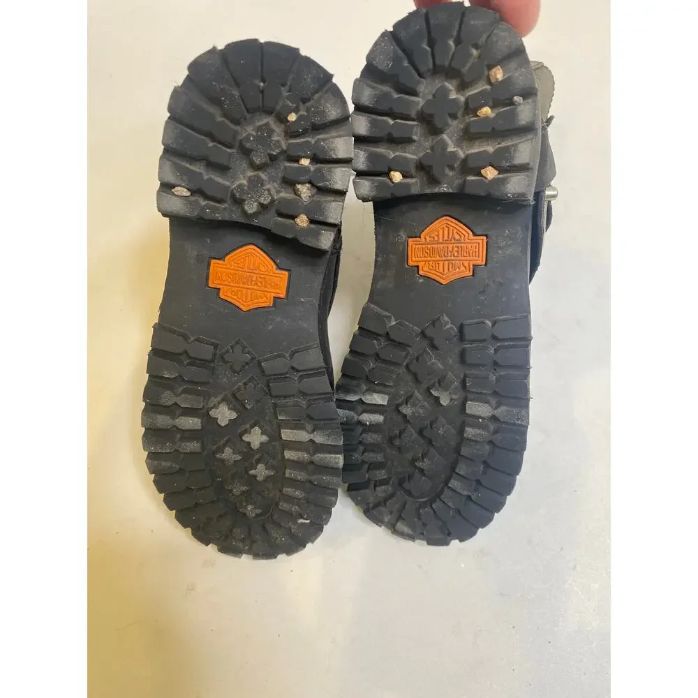 Harley Scarlet Black Mid-Calf Leather Harness Zip Boot EUC Sz 6.5 Square Heel - Picture 7 of 10